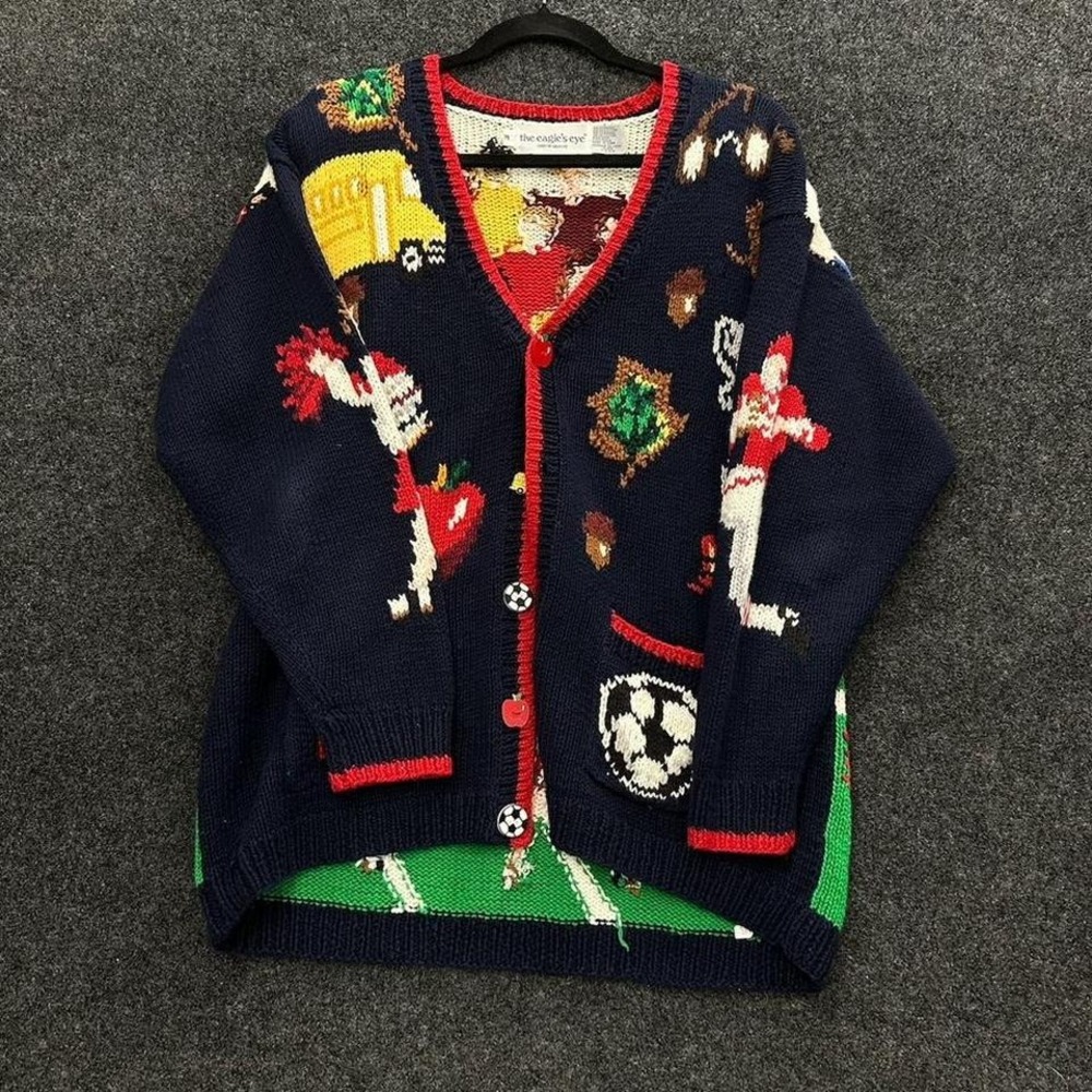 vintage The Eagle's Eye homecoming cardigan teacher school hand knit 90s